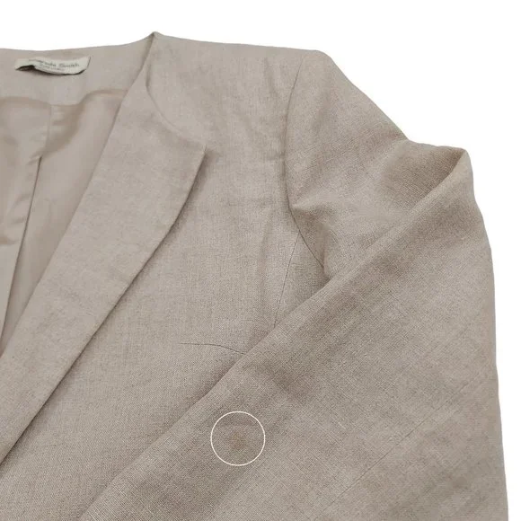 Amanda Smith Blazer Womens 8 Tan Pure Linen Belted Lined Single Button Casual - Picture 10 of 12